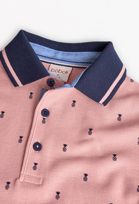 Pólo piqué para criança com estampado em cor de rosa