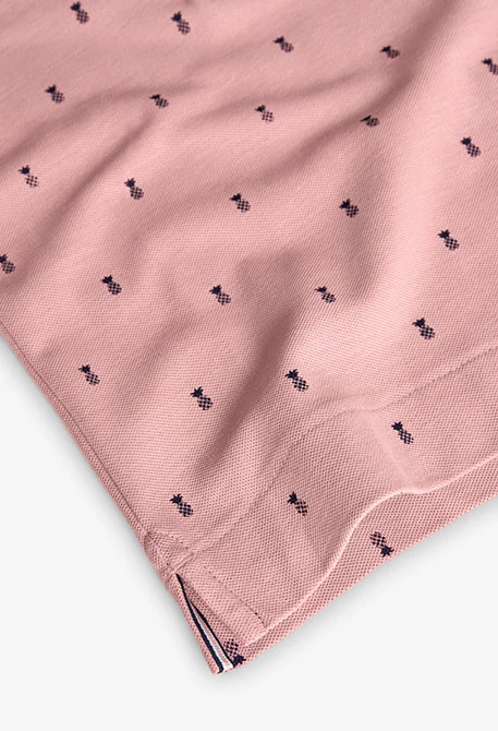 Pólo piqué para criança com estampado em cor de rosa
