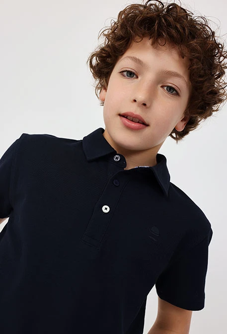 Children\'s navy blue piqué polo shirt