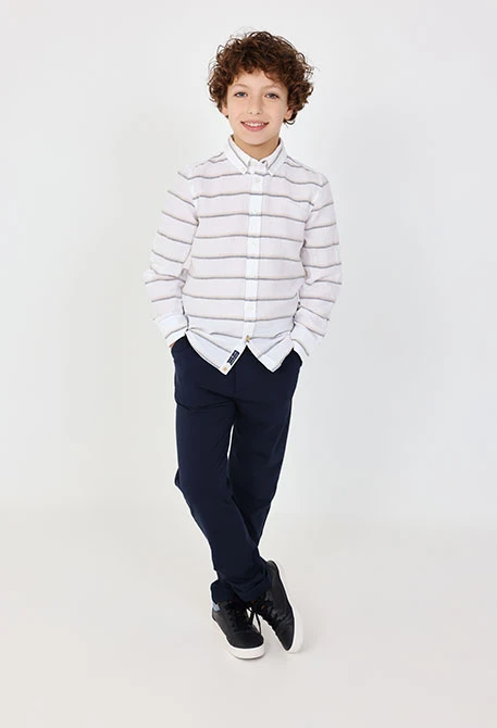 Knit trousers for boys in navy blue.