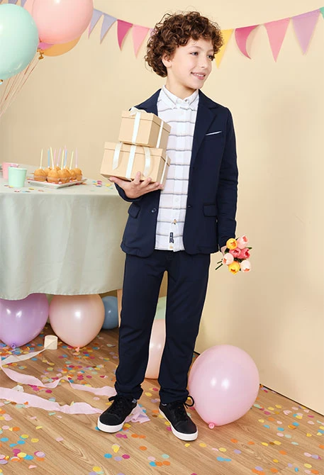 Knit trousers for boys in navy blue.