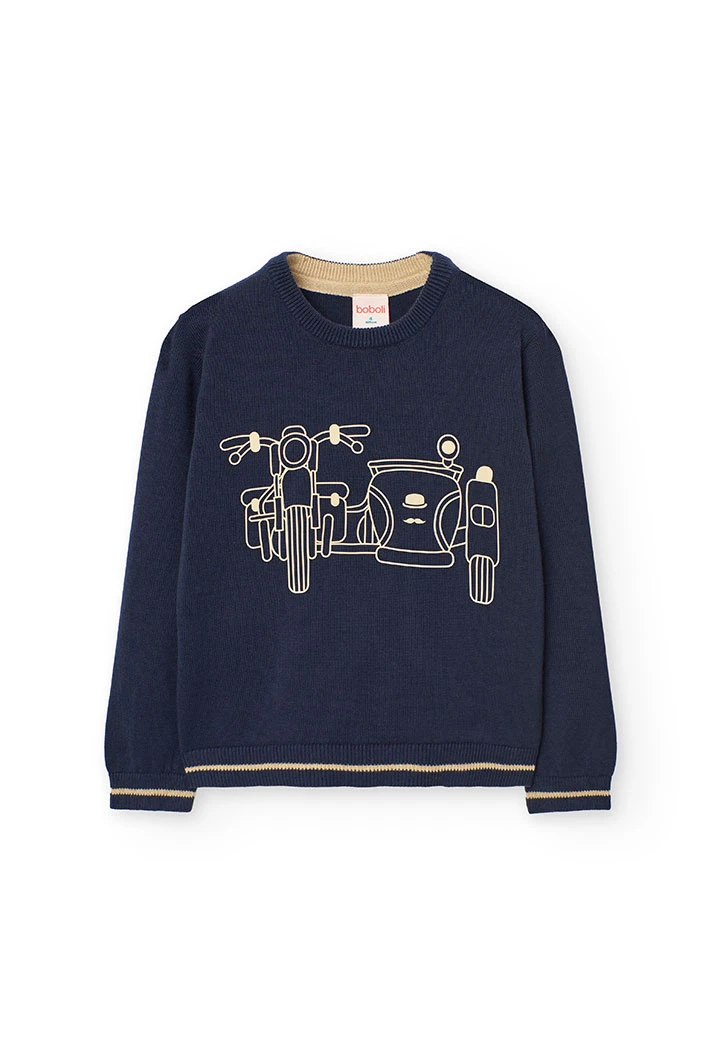 Knitted jumper for boys in navy blue.