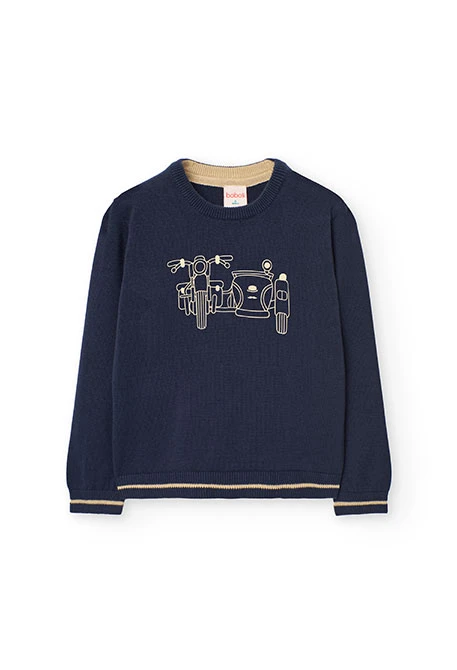 Knitted jumper for boys in navy blue.