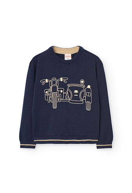 Knitted jumper for boys in navy blue.