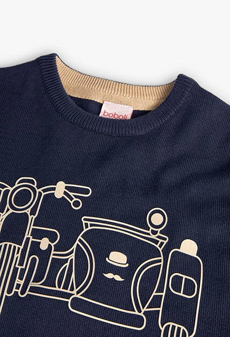 Knitted jumper for boys in navy blue.