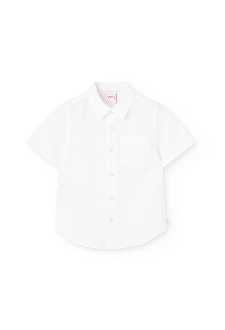 Camicia corta di lino per bambino in colore bianco