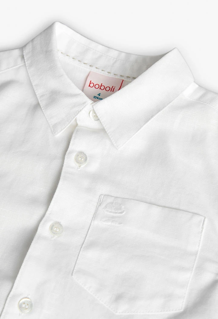 Camicia corta di lino per bambino in colore bianco