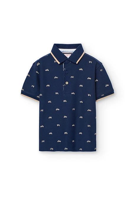 Polo piqué per a nen amb estampat en color blau marí