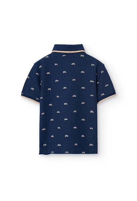 Polo piqué per a nen amb estampat en color blau marí
