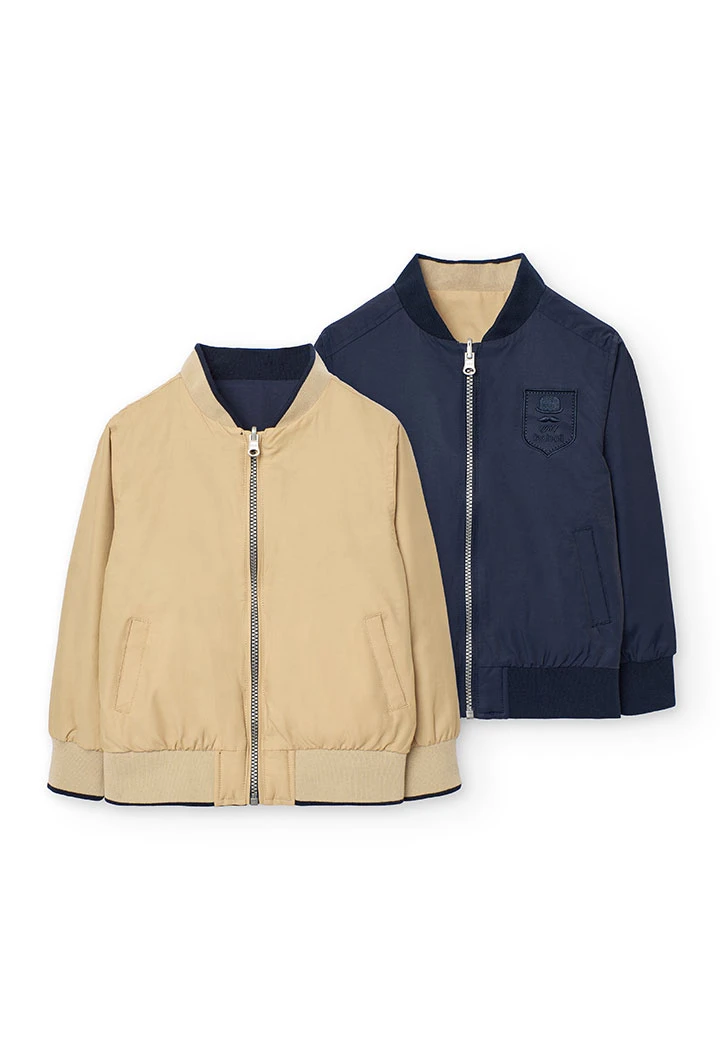 Reversible jacket for boys in navy blue and beige