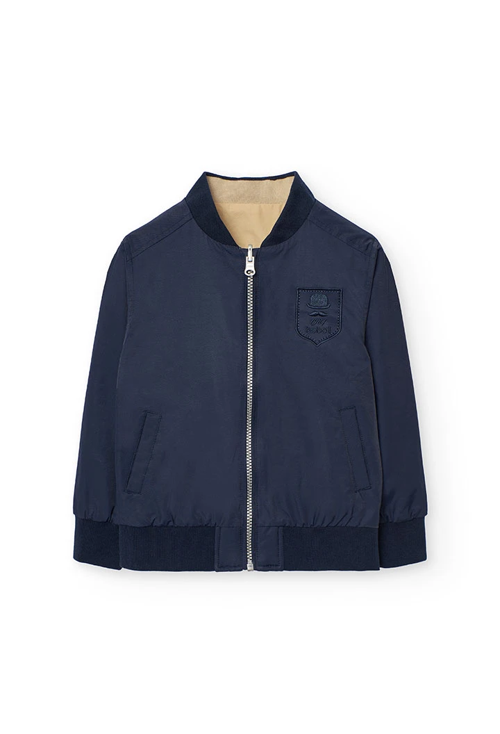 Reversible jacket for boys in navy blue and beige