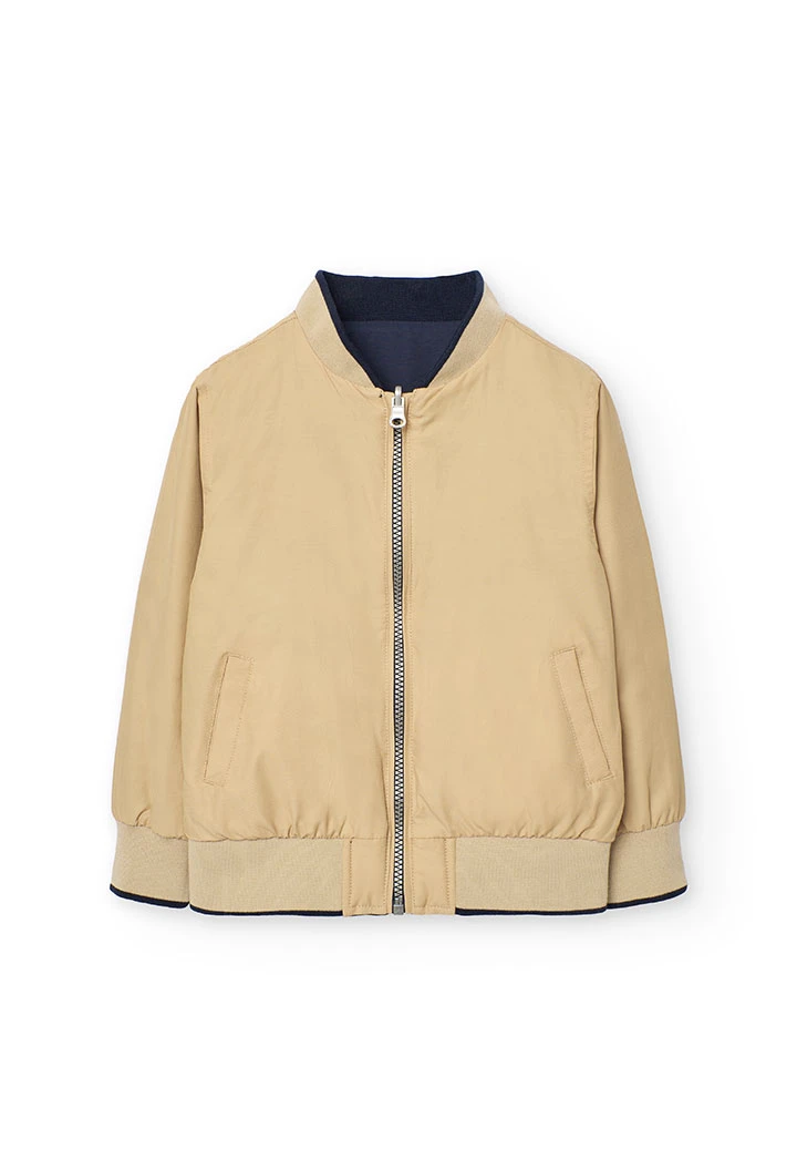 Reversible jacket for boys in navy blue and beige