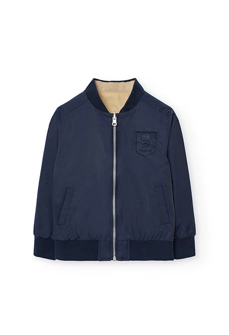 Reversible jacket for boys in navy blue and beige