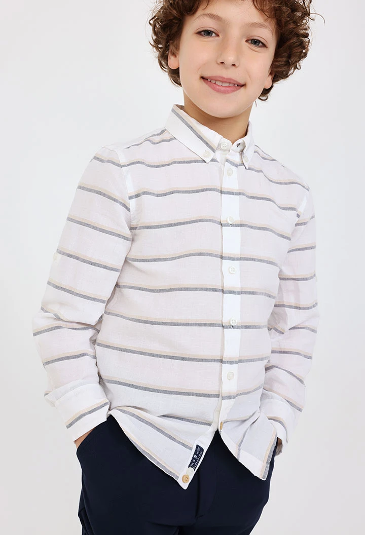 Boy\'s linen shirt with white and grey stripes