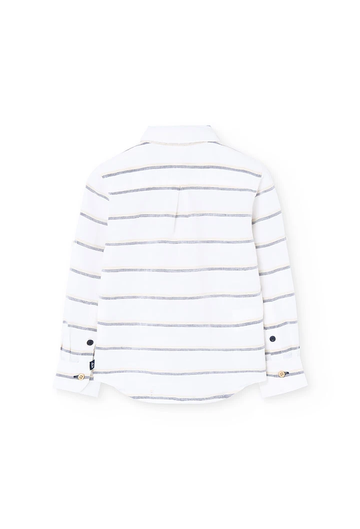 Chemise en lin pour garçon à rayures blanches et grises