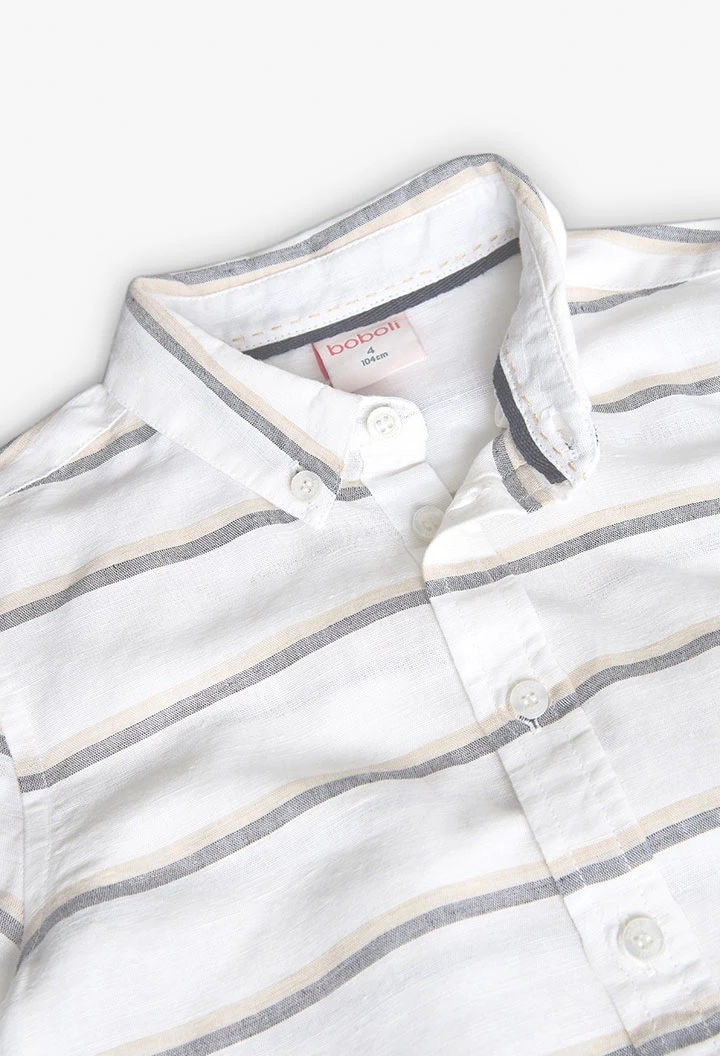 Chemise en lin pour garçon à rayures blanches et grises