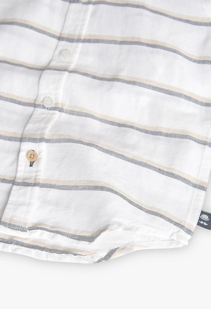 Chemise en lin pour garçon à rayures blanches et grises