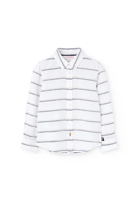 Camicia di lino per bambino a righe in bianco e grigio