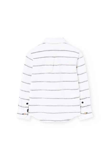 Camisa de lino para niño listada en color blanco y gris