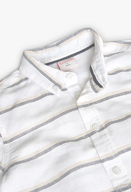 Camisa de lino para niño listada en color blanco y gris
