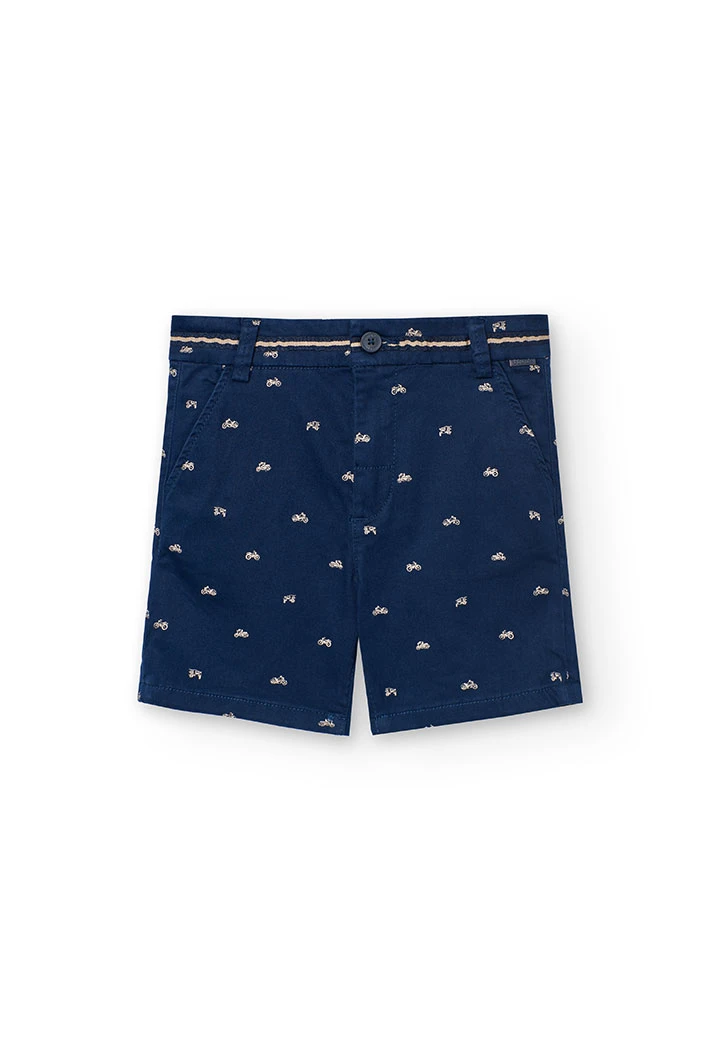 Bermudas de cetim infantil com estampado de mota em azul