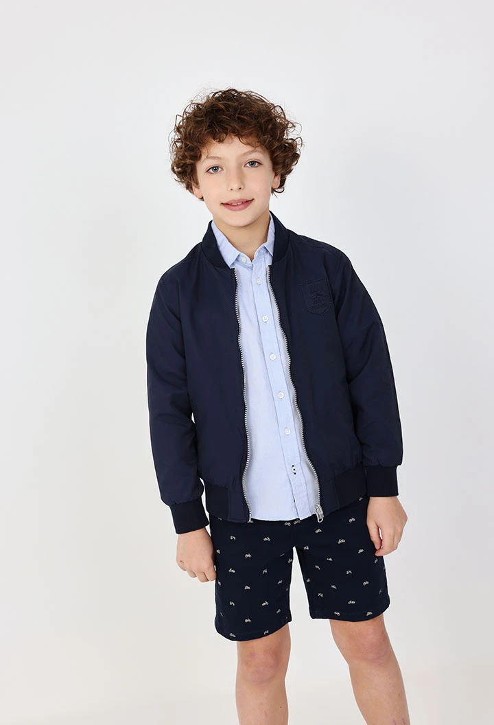 Bermuda en satin pour enfant avec motif de moto en bleu