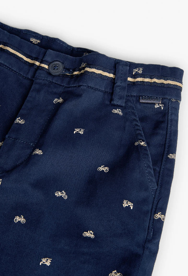 Bermudas de cetim infantil com estampado de mota em azul