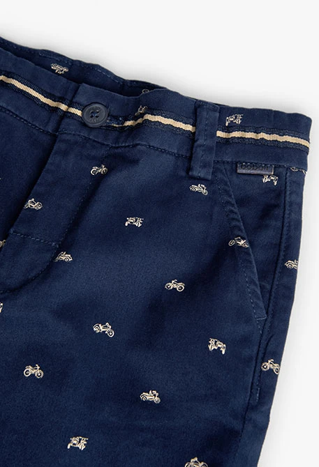 Bermuda en satin pour enfant avec motif de moto en bleu