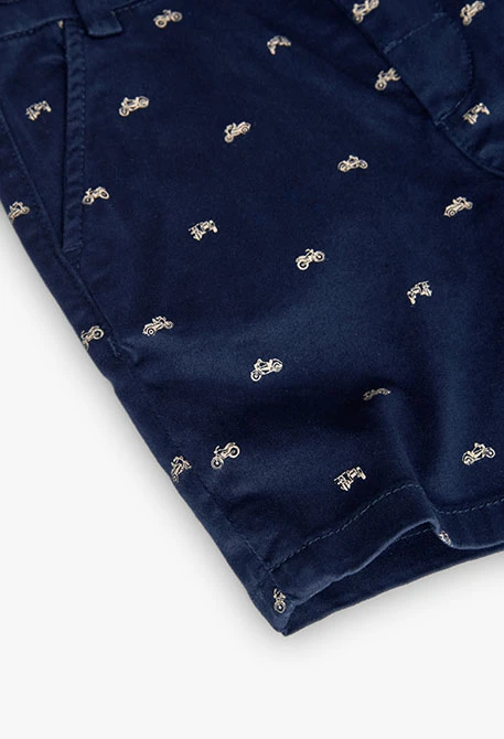 Bermuda en satin pour enfant avec motif de moto en bleu