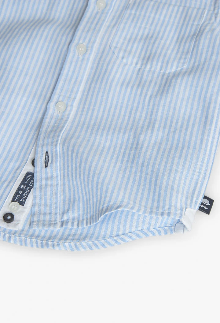 Camisa de popelina para menino em azul listado