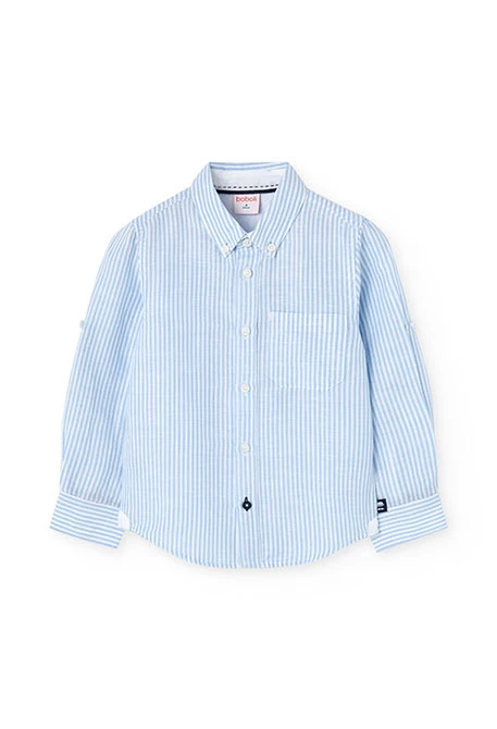 Boys\' striped blue poplin shirt
