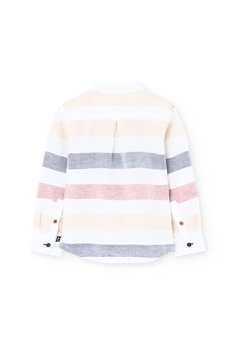 Chemise en lin pour garçon de couleur blanche avec un motif à rayures multicolores.