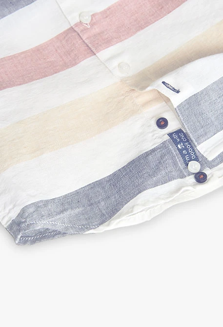 Camicia di lino per bambino in colore bianco con design a righe multicolore