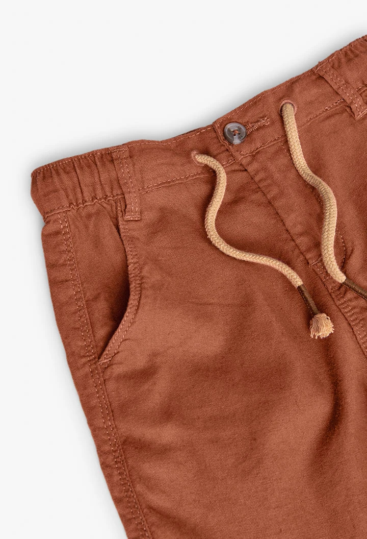 Linen shorts for boy in brown colour