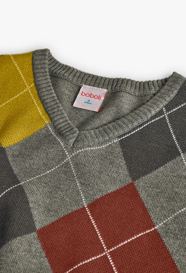 Jungenpullover grau mit Rauten