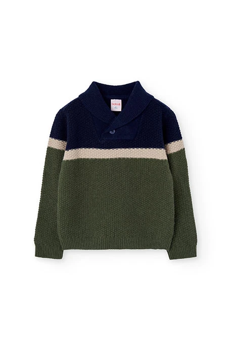 Pull garçon vert à rayures