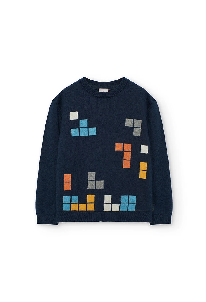 Blauer Jungenpullover mit geometrischem Muster