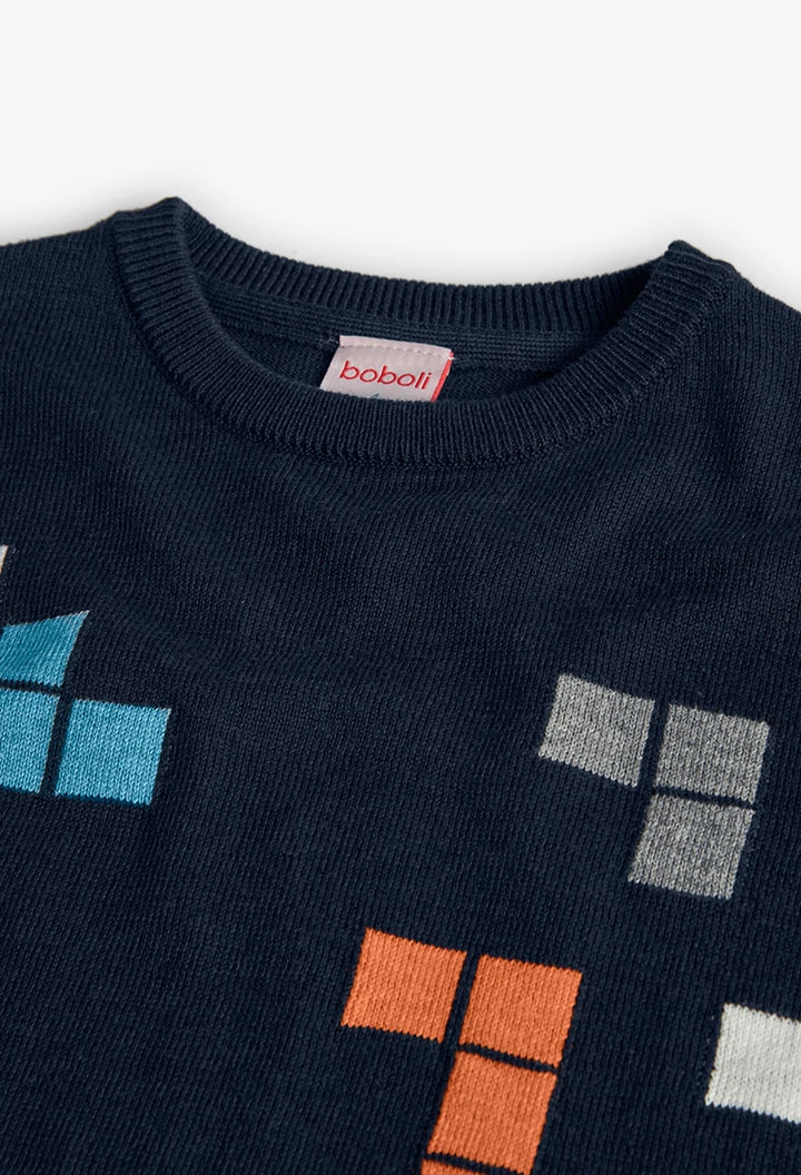 Blue geometric print boy´s jumper