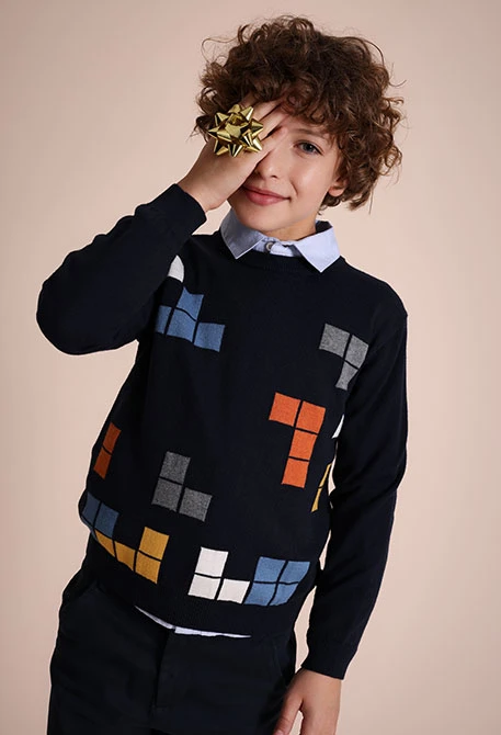 Camisola menino estampado geométrico azul