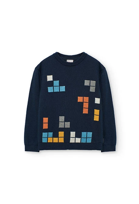 Blue geometric print boy´s jumper