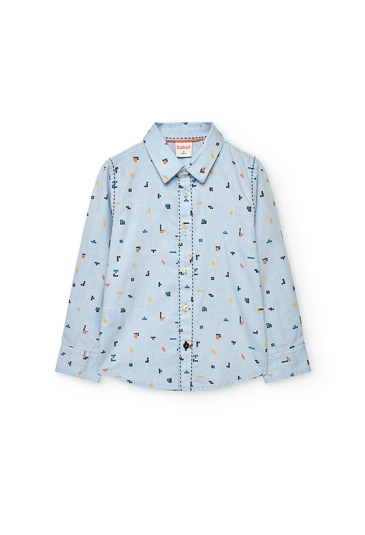 Oxford-Hemd für Jungen mit blauem Muster