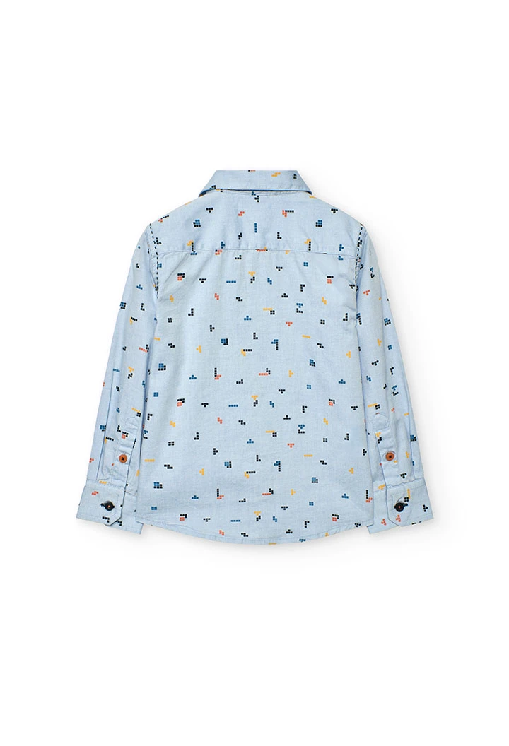 Camicia bambino oxford stampata blu