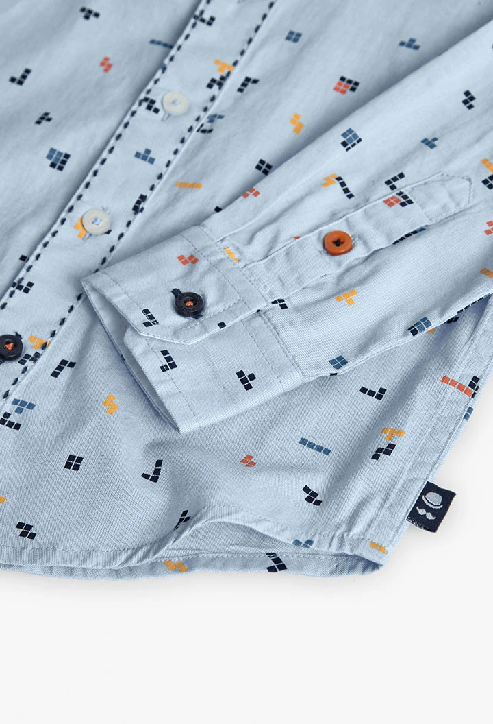 Camisa menino oxford estampada azul