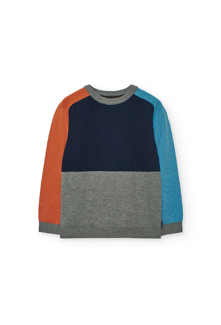 Maglione bambino blu navy a blocchi di colore