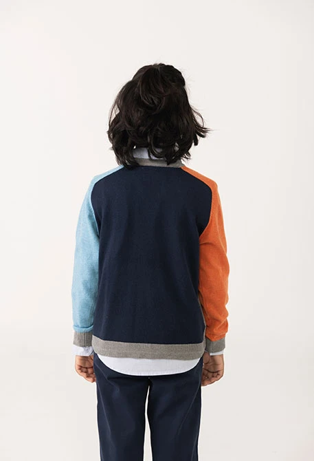 Maglione bambino blu navy a blocchi di colore