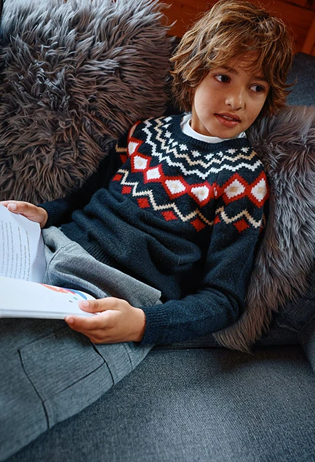 Maglione bambino nero geometrico