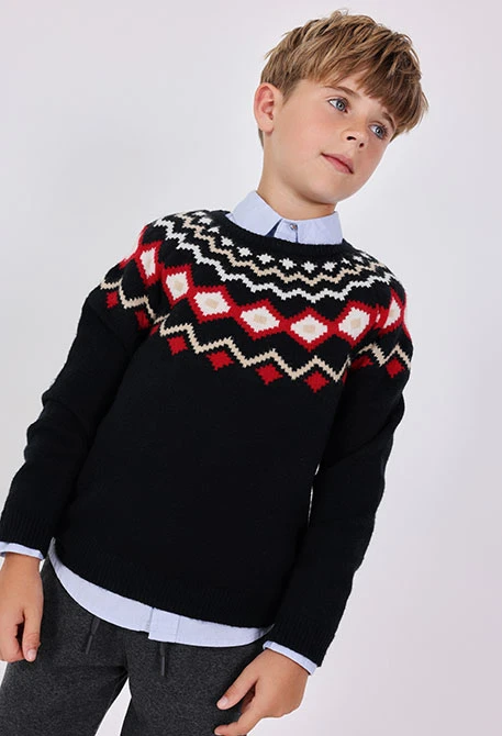 Schwarzer geometrischer Jungenpullover