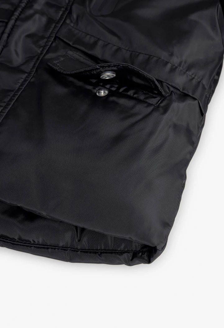 Jungen-Parka aus schwarzem Funktionsgewebe