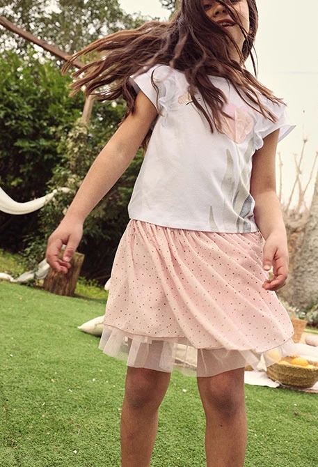 Saia de chiffon estampada rosa