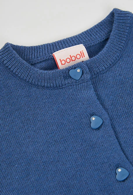 Chaqueta punto niña azul con corazones